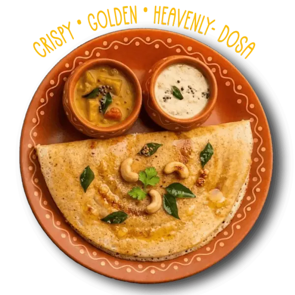 Crispy dosa served with sambar and chutney